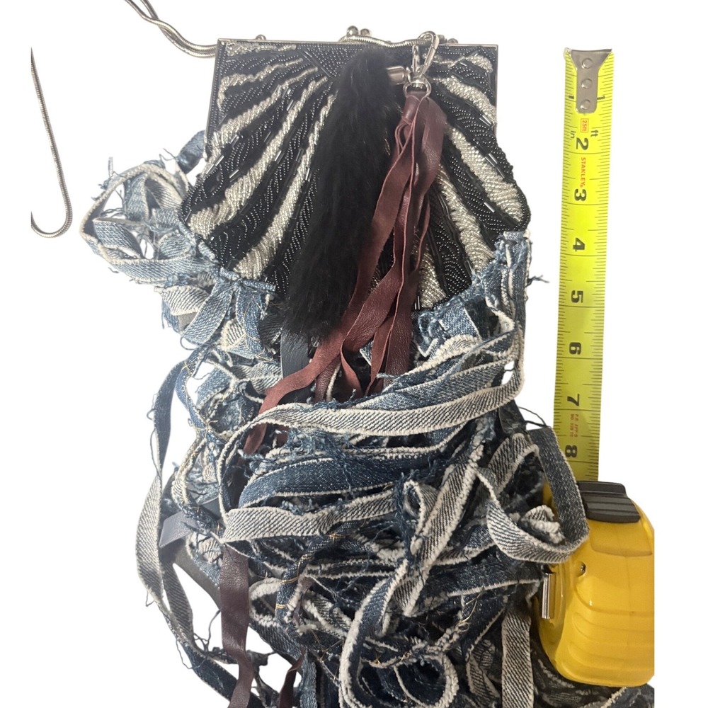 MAME Bespoke Reworked Vintage Beaded‎ Crossbody Bag Fringe & Mink Tail firm - Picture 8 of 15